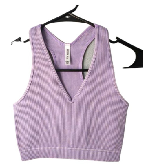 Lavender Washed Ribbed Racerback Tank Top - Picture 5 of 9